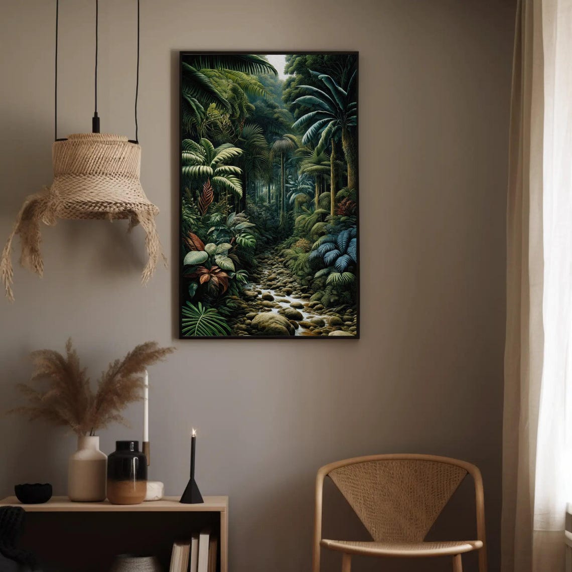 Dense Tropical Jungle Stream Lush Green Rainforest Painting Poster - Image 4