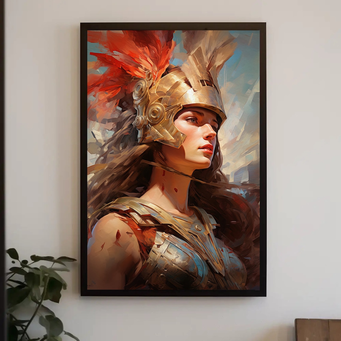 Athena Greek Goddess Of War Feathered Helmet Painting Poster