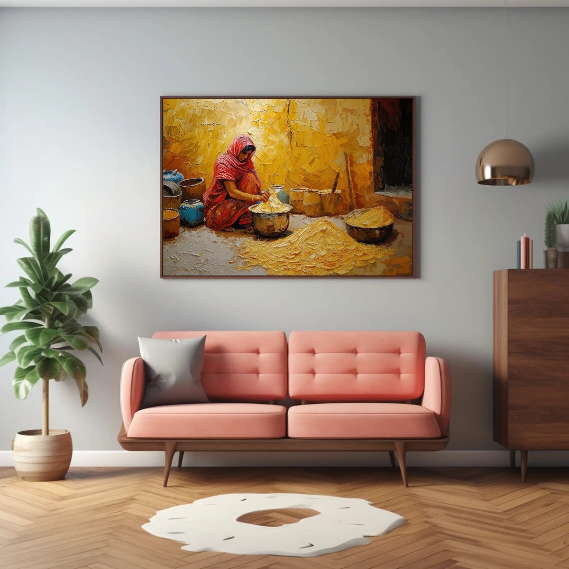 Indian Village Woman Preparing Food Warm Golden Light Poster - Image 2