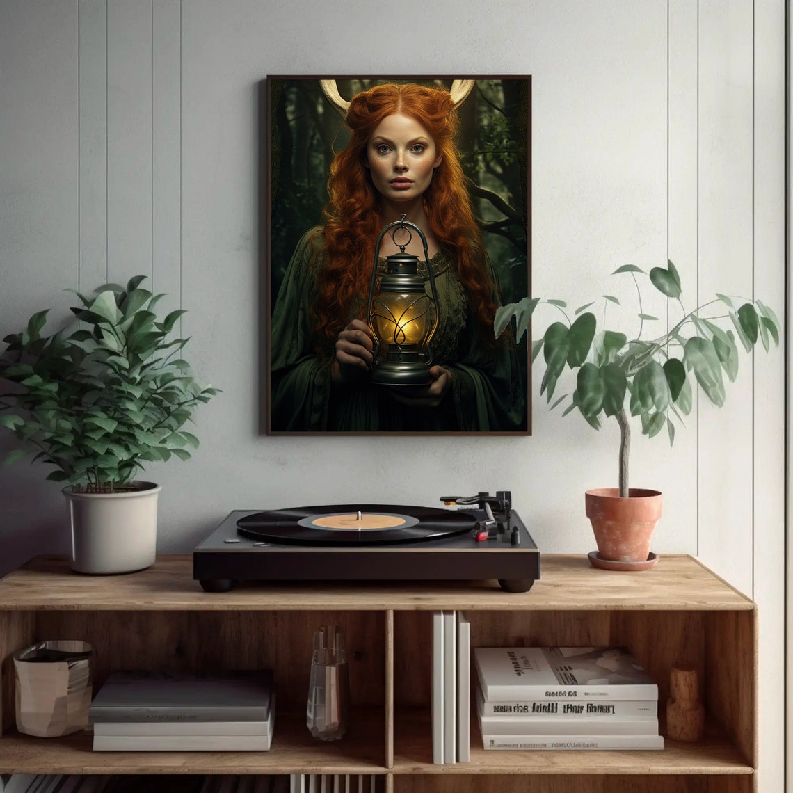 Elen of the Ways Antlered Forest Goddess With Lantern Poster - Image 3