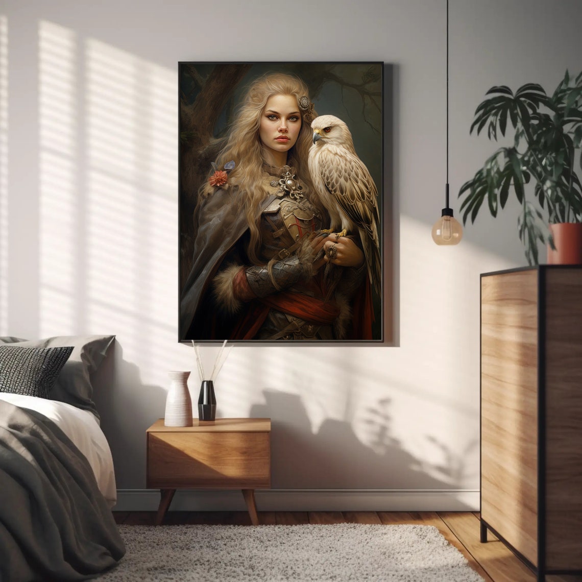 Freyja Norse Goddess Portrait With White Falcon Bird Art Poster - Image 4