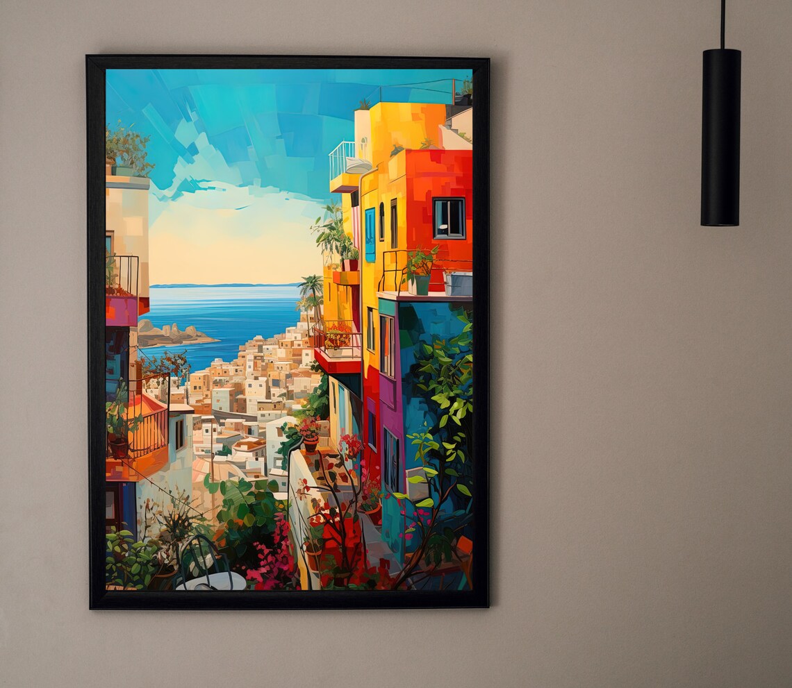 Beirut Colorful Hillside Town Mediterranean Sea View Travel Poster - Image 4