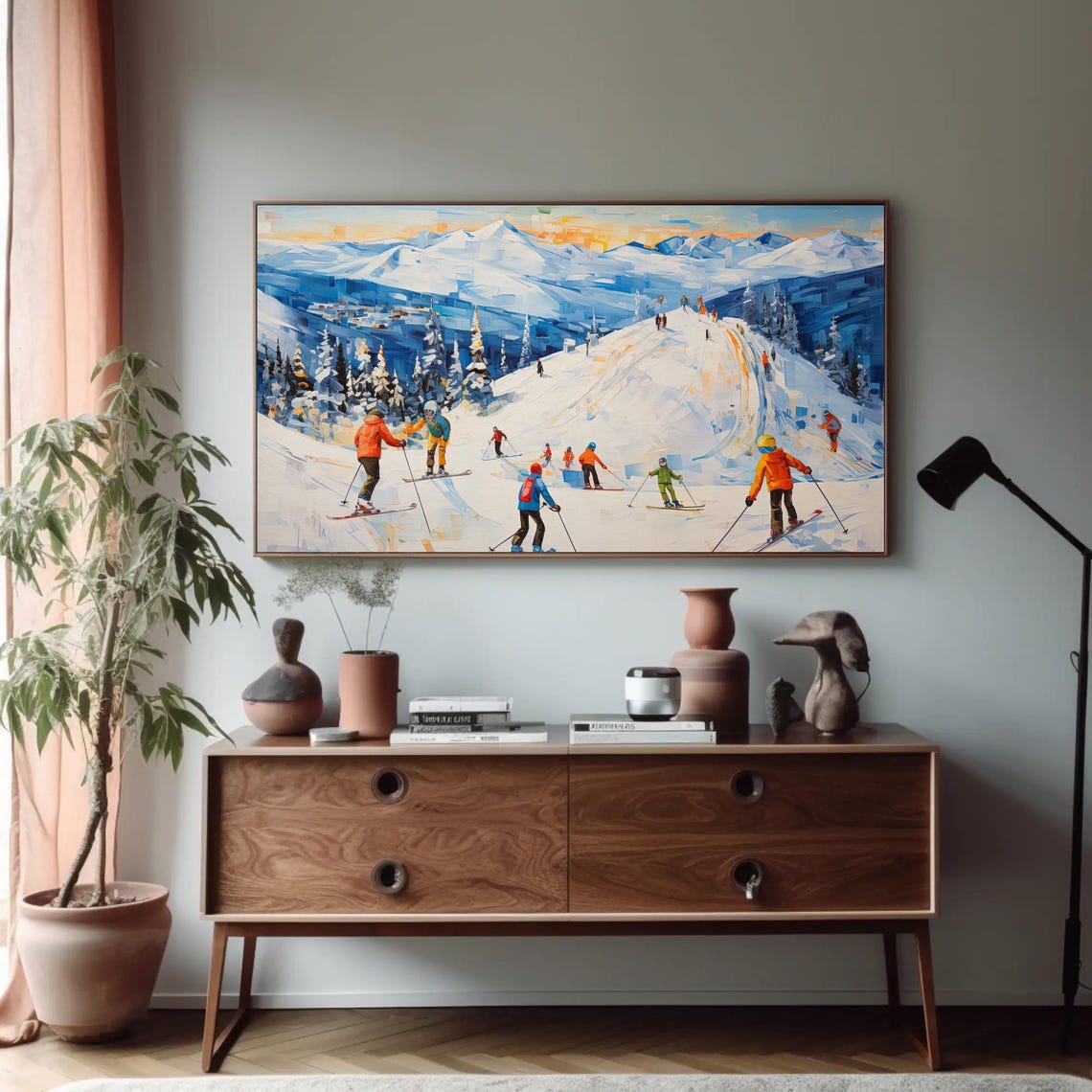 Winter Wall Decor Winter Scenery Ice Skating Painting And Framed Print Western Artwork Ready To Hang - Image 4