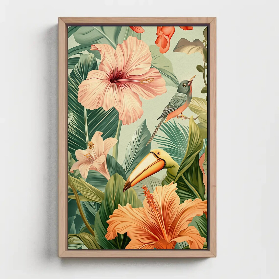 Tropical Hibiscus And Toucan In Lush Green Jungle Leaves Poster - Image 5