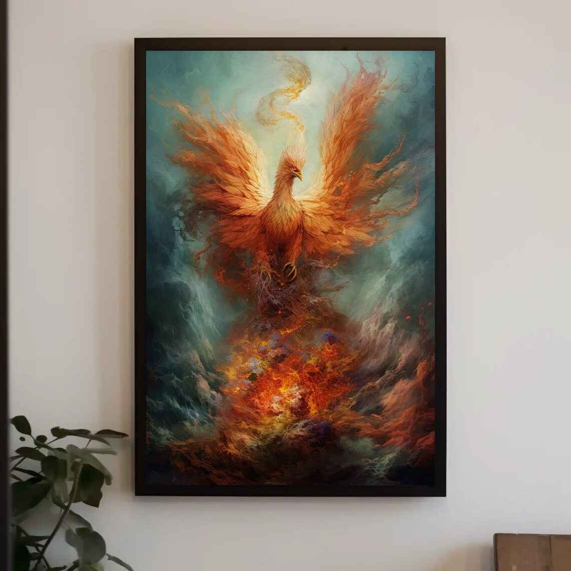 Fire and Water Phoenix Fantasy Wall Art Print