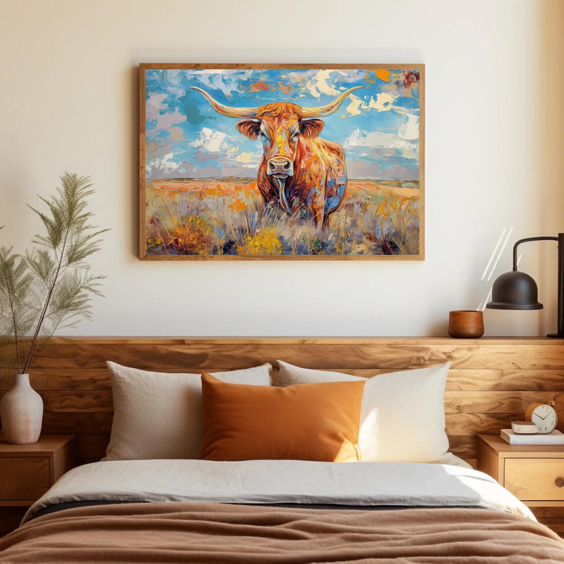 Texas Longhorn In A Field, Rustic Western Wall Art Print - Image 4