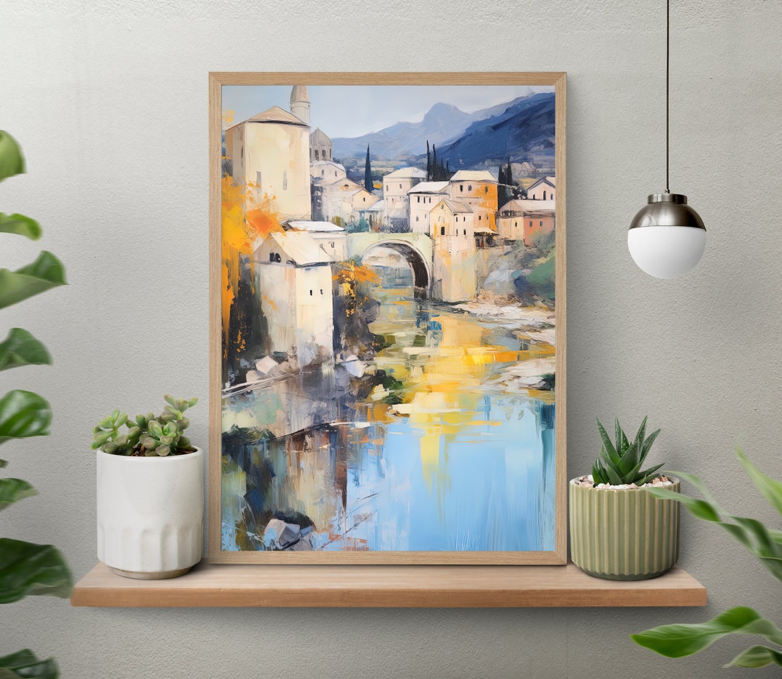 Mostar Stari Most Golden River Reflection Bosnia Travel Poster - Image 5