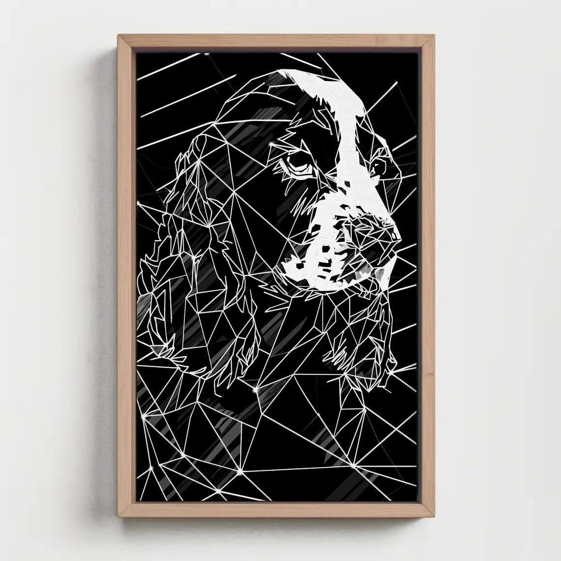 Geometric Dog Head White Line Black Background Modern Wall Art - Image 5