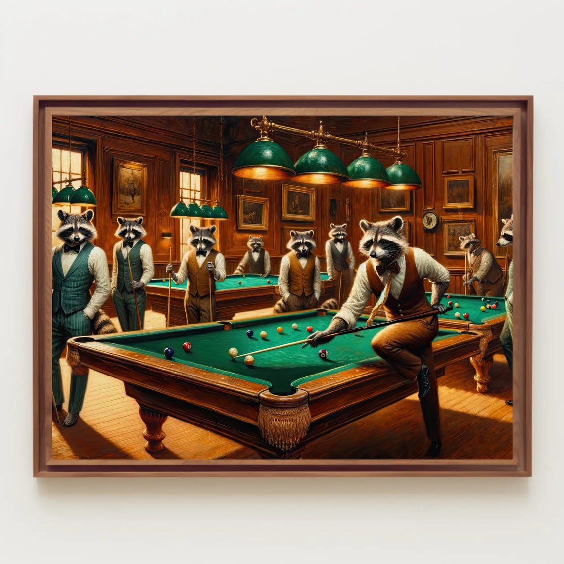 Raccoons Playing Pool Whimsical Billiard Hall Animal Art Poster - Image 5