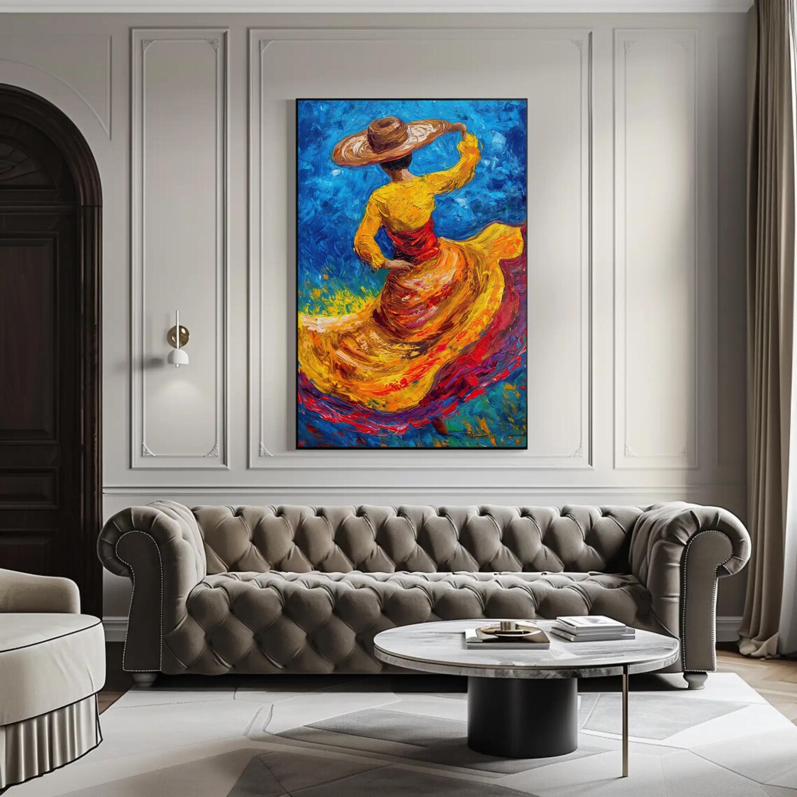 Colombian Folk Dancer In Straw Hat Swirling Yellow Skirt Poster - Image 2