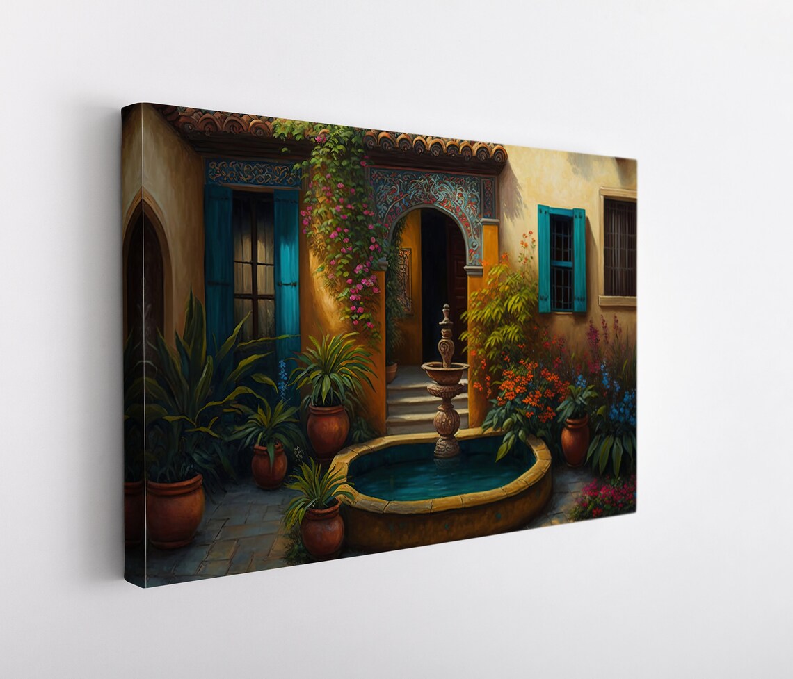 Mexican Courtyard Garden, Colorful Latino Art Print - Image 5