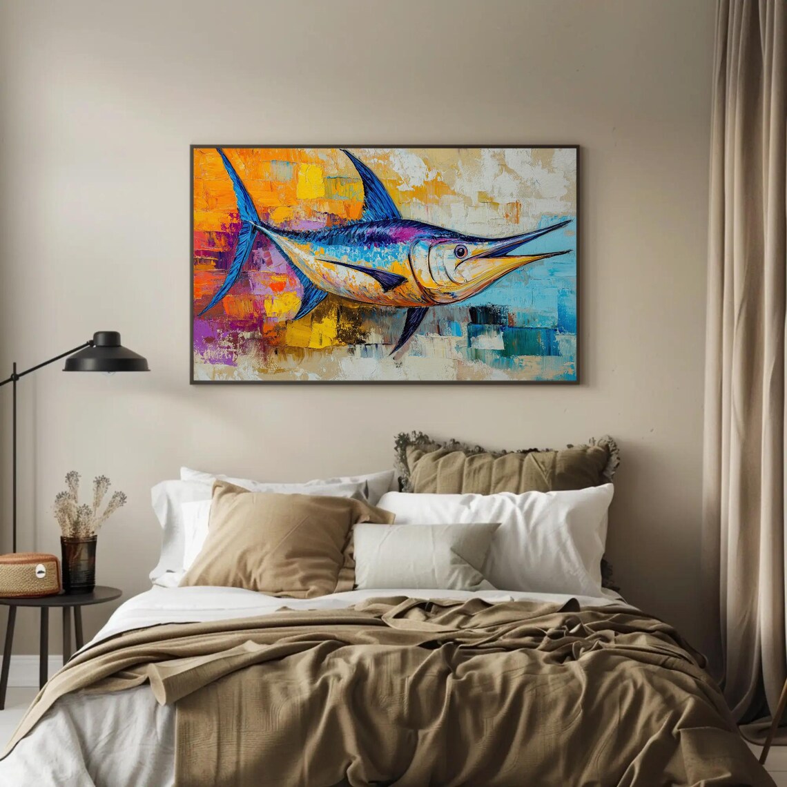 Colorful Blue Marlin Impasto Oil Painting Ocean Scene Poster - Image 3