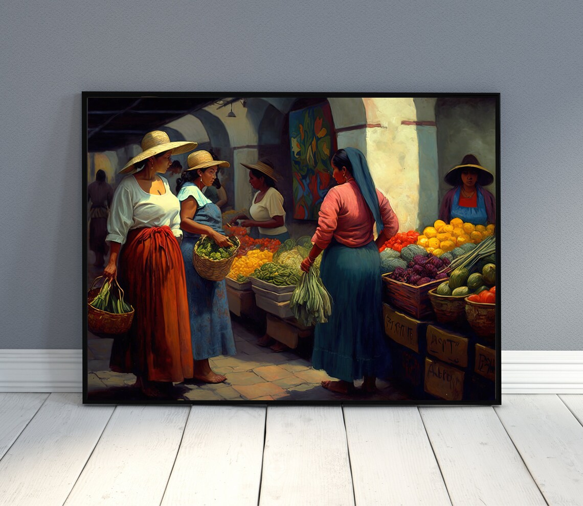 Mexican Woman in Market Art Print, Kitchen Decor - Image 2