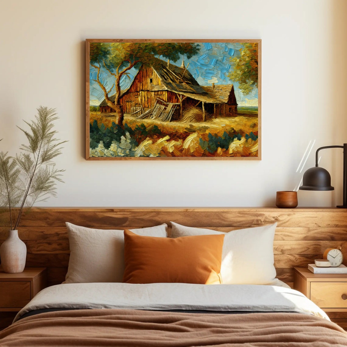 Rustic Red Barn In Textured Impasto Countryside Oil Painting Poster - Image 4