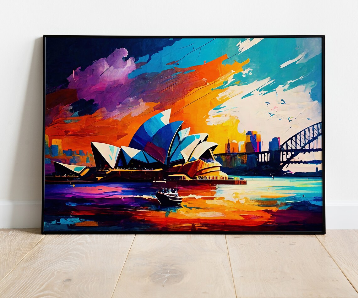 Sydney Skyline Oil Painting Travel Poster Art Print - Image 2