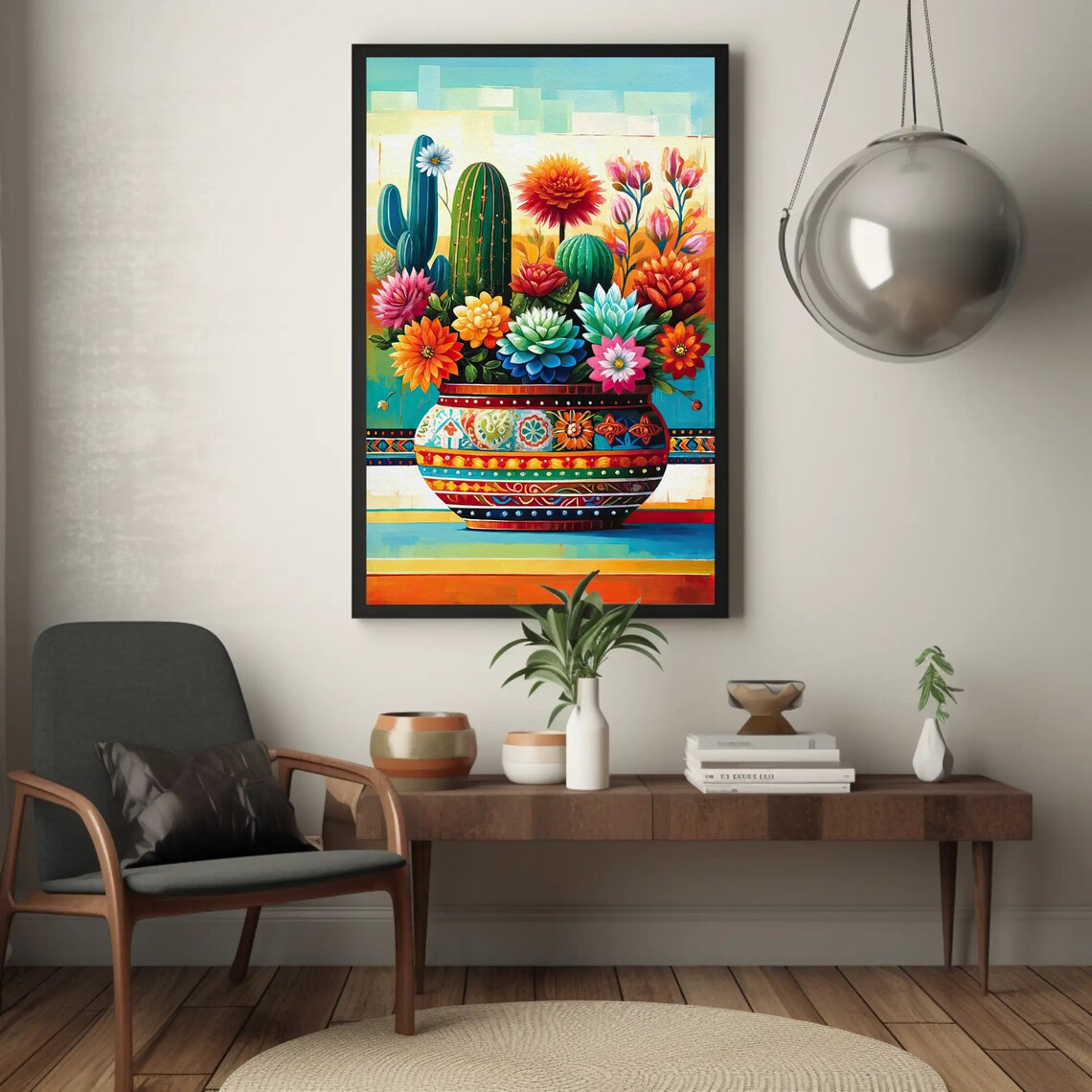 Cacti Fiesta Mexican Oil-Painting-Style Art Print - Image 3