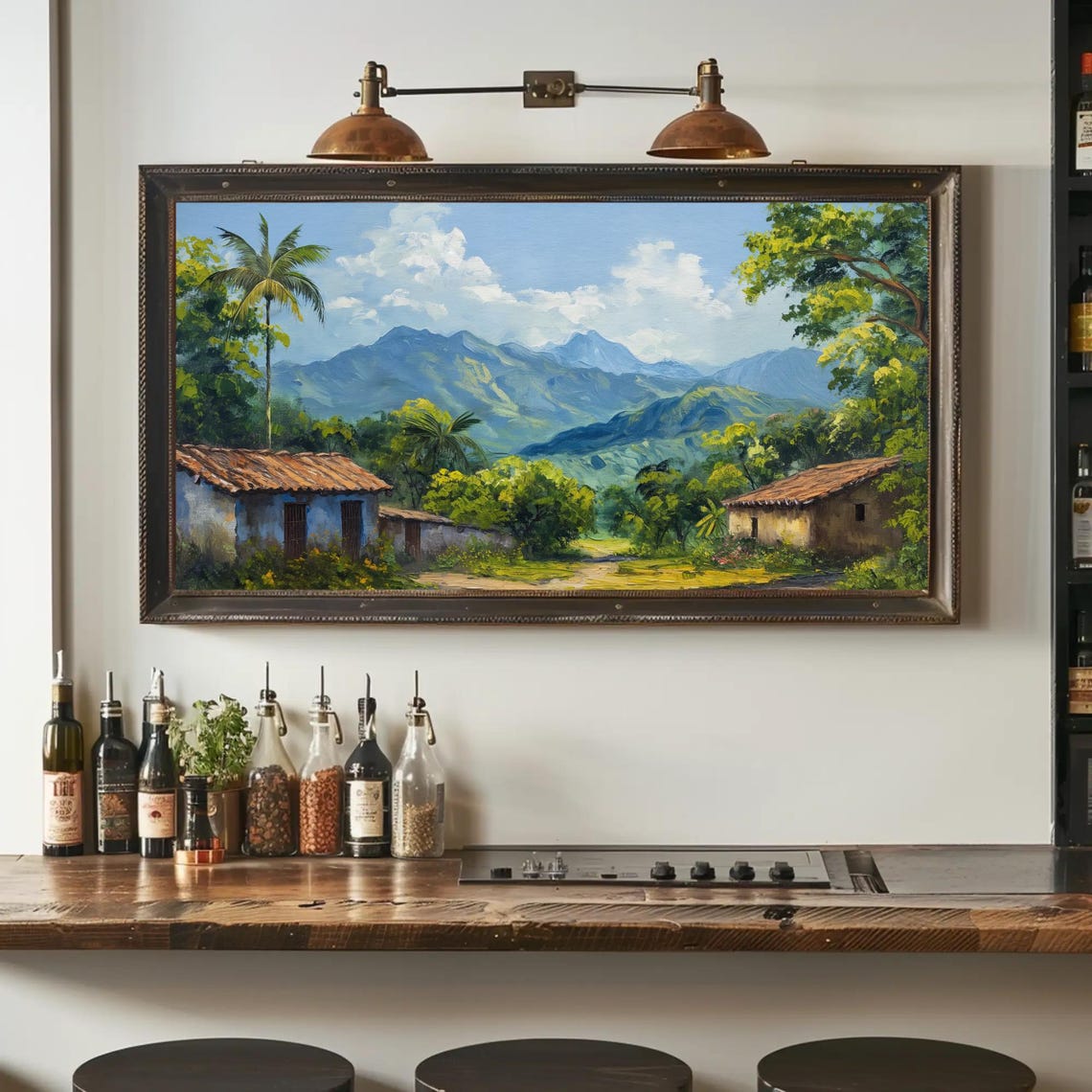 Mexican Mountain Village With Palm Trees And Red Roofs Poster - Image 2