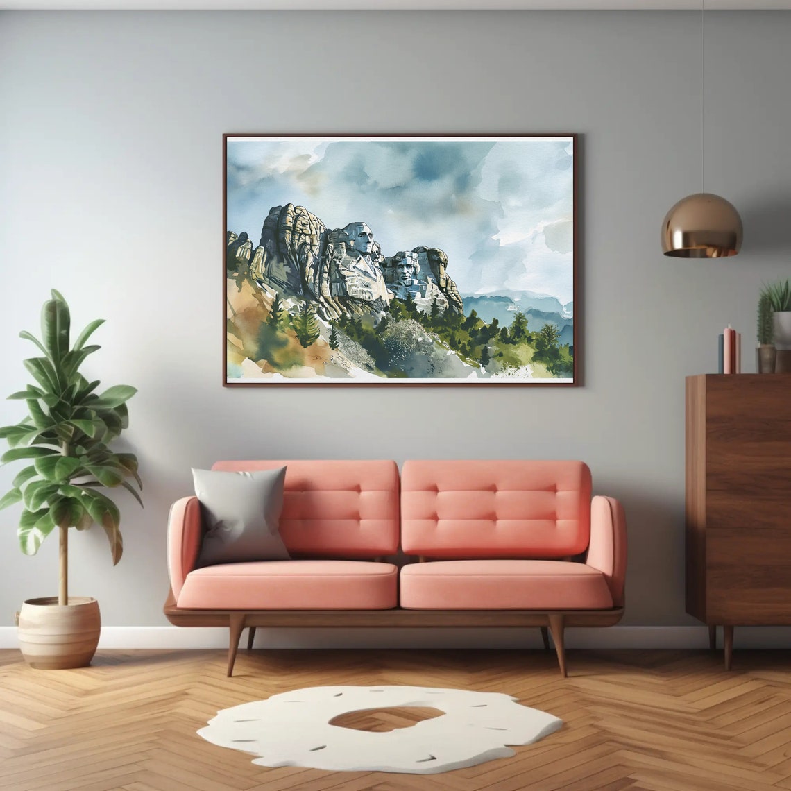 Mount Rushmore Carved Faces Watercolor Mountain Landscape Poster - Image 2
