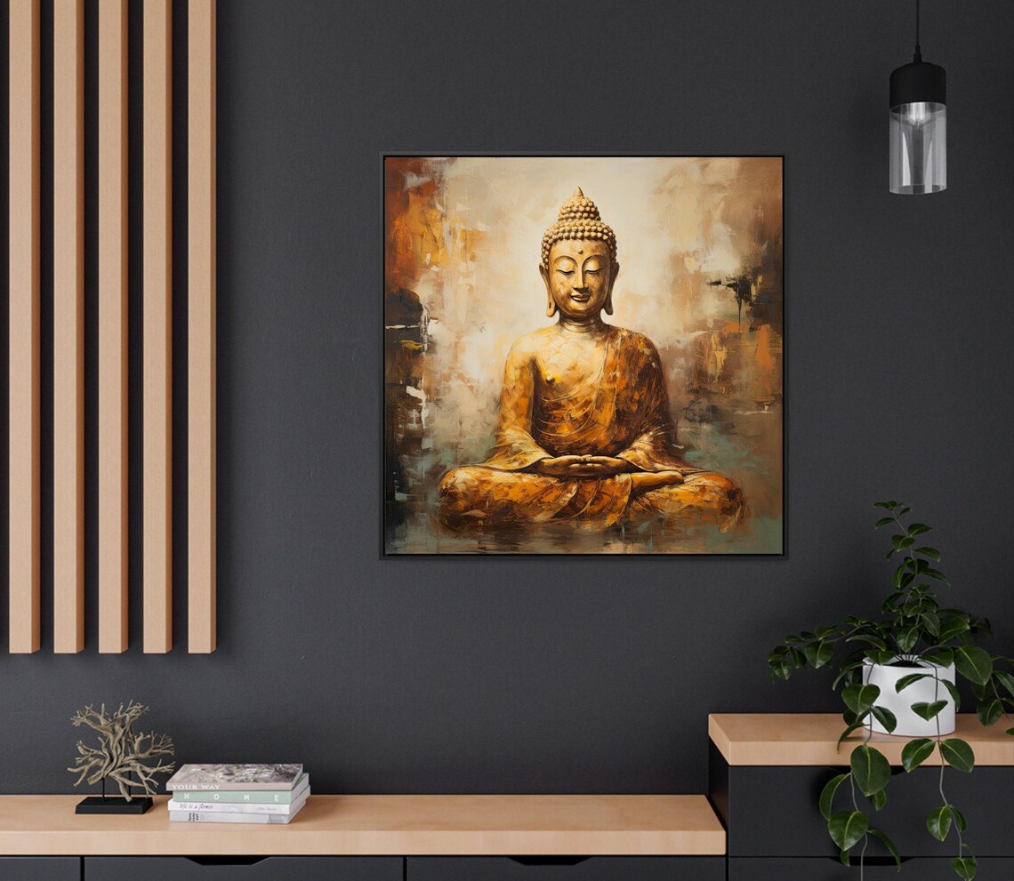 Golden Buddha Meditating in Warm Glow Light Spiritual Art Poster - Image 2