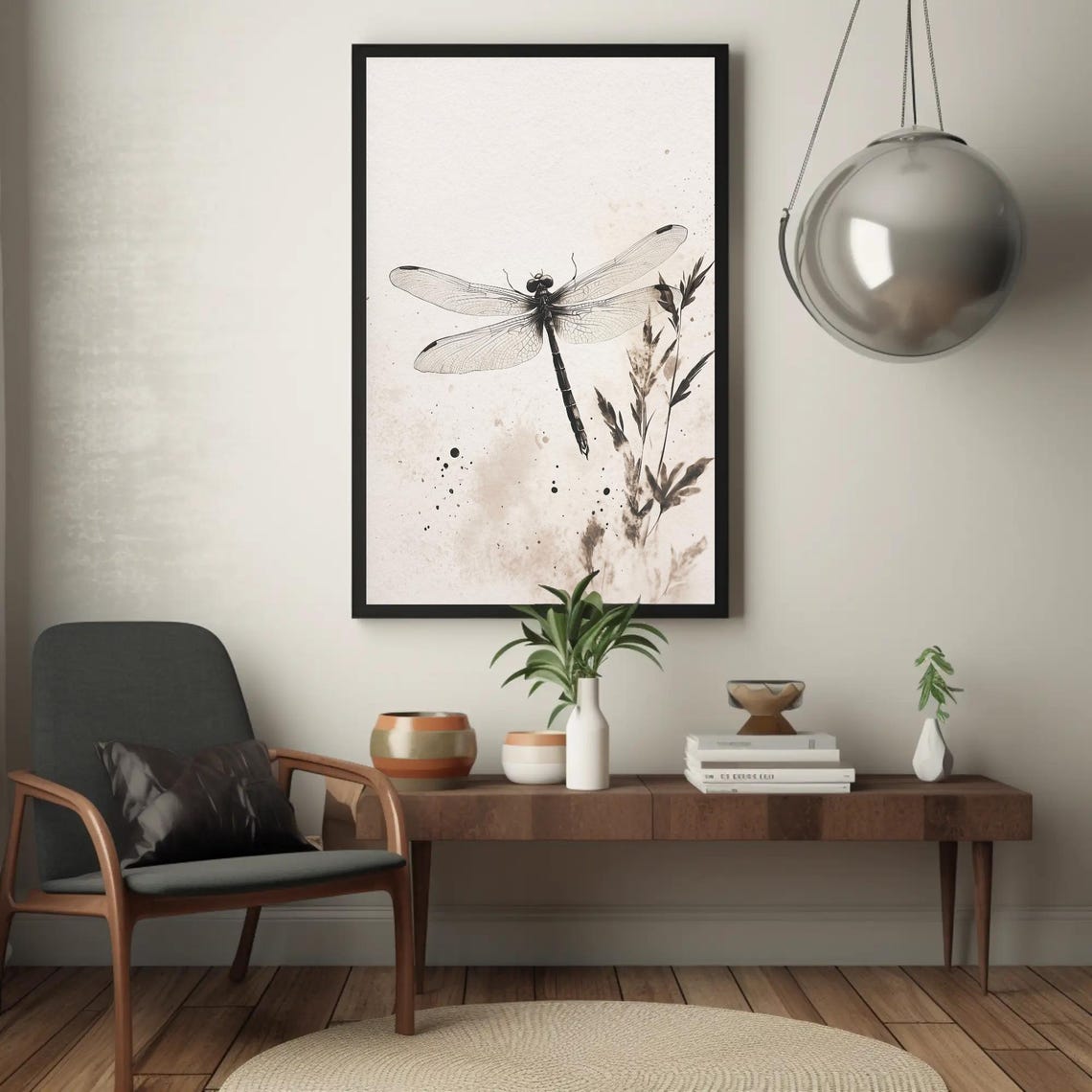 Delicate Watercolor Dragonfly Botanical Minimalist Art Poster - Image 4