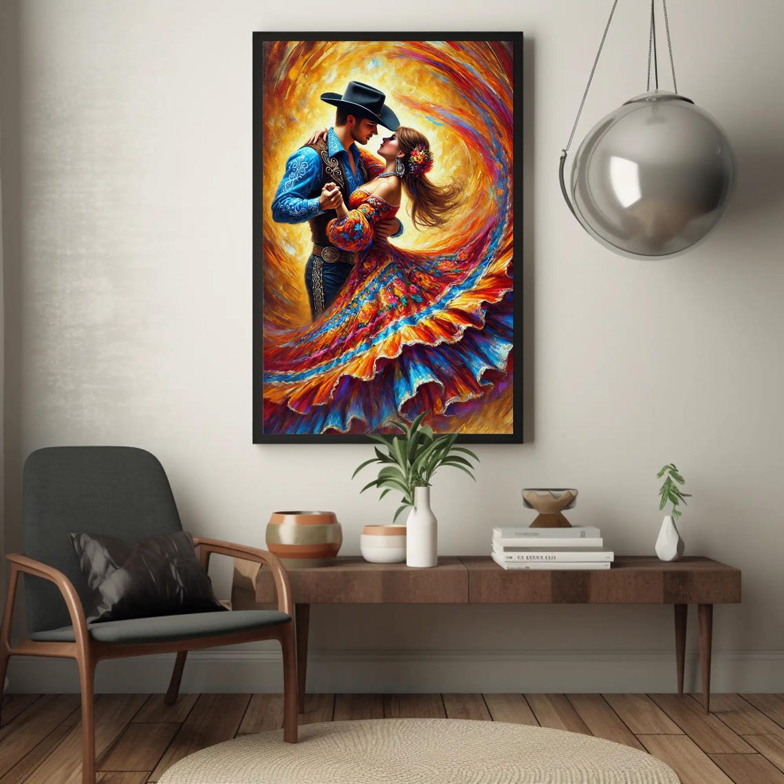 Colorful Mexican Folk Dance Couple in Jarabe Tapatio Whirl Poster - Image 4