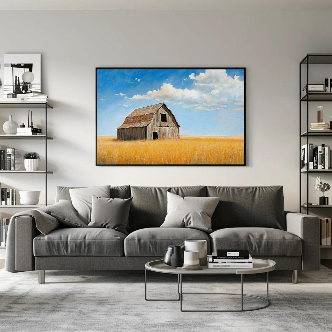 Old Weathered Wooden Barn In A Vast Golden Wheat Field Poster - Image 2