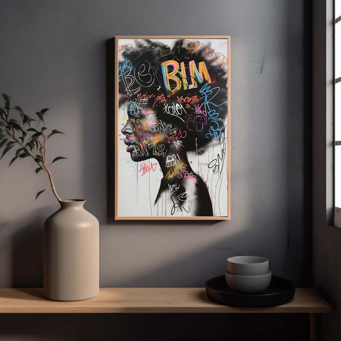 Graffiti Portrait of African Woman Colorful Afro Street Style Wall Art - Image 5