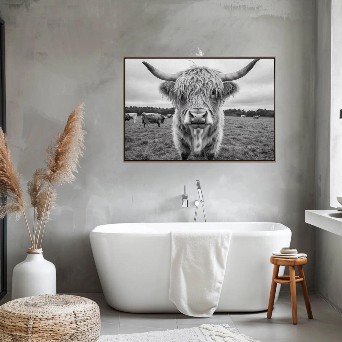 Black And White Highland Cow Close Up In A Pasture Art Poster - Image 3