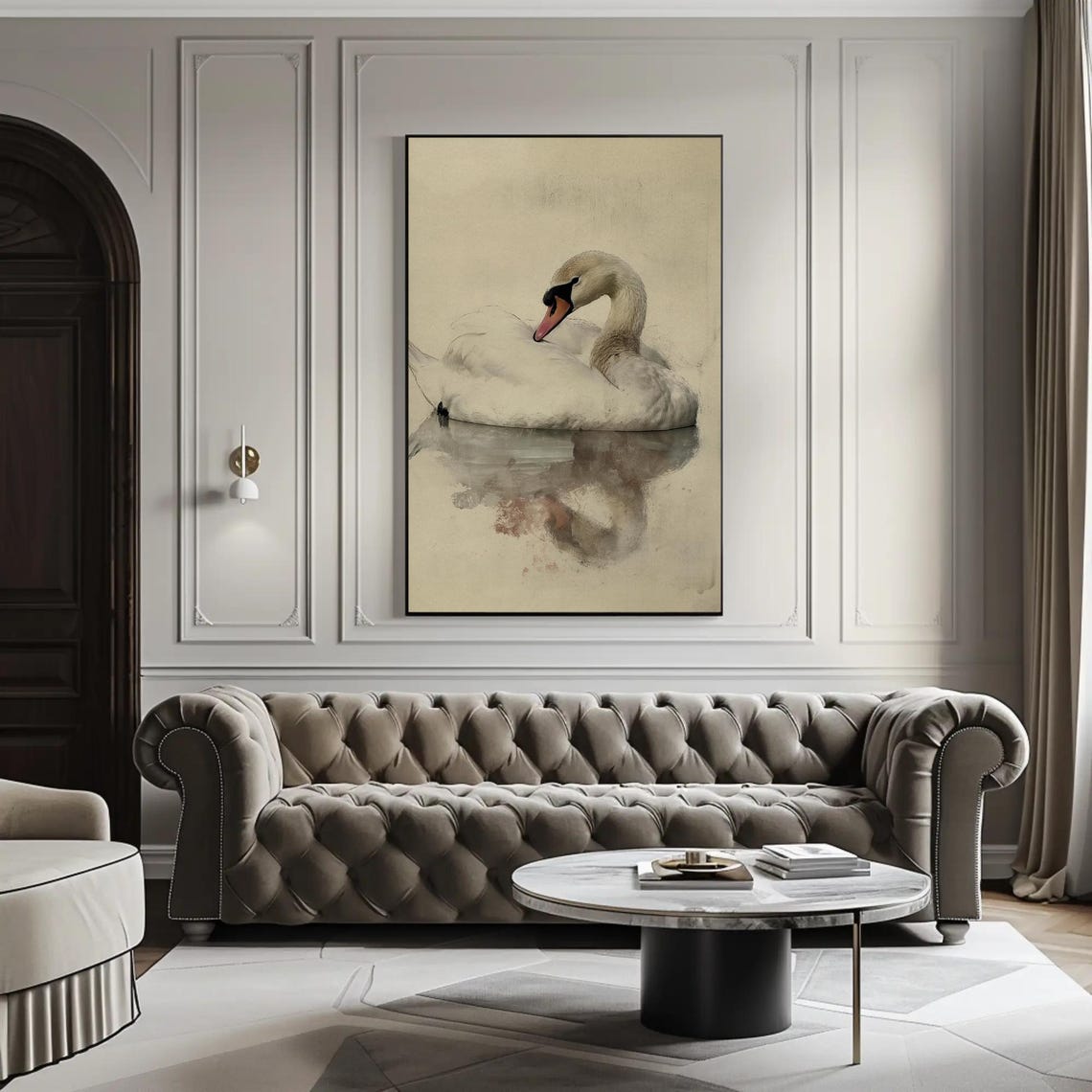 Elegant White Swan Watercolor Preening On Calm Water Art Poster - Image 4