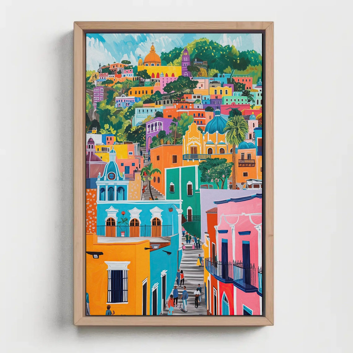 Guanajuato Mexico Steep Street Colorful Houses Staircase Wall Art - Image 2