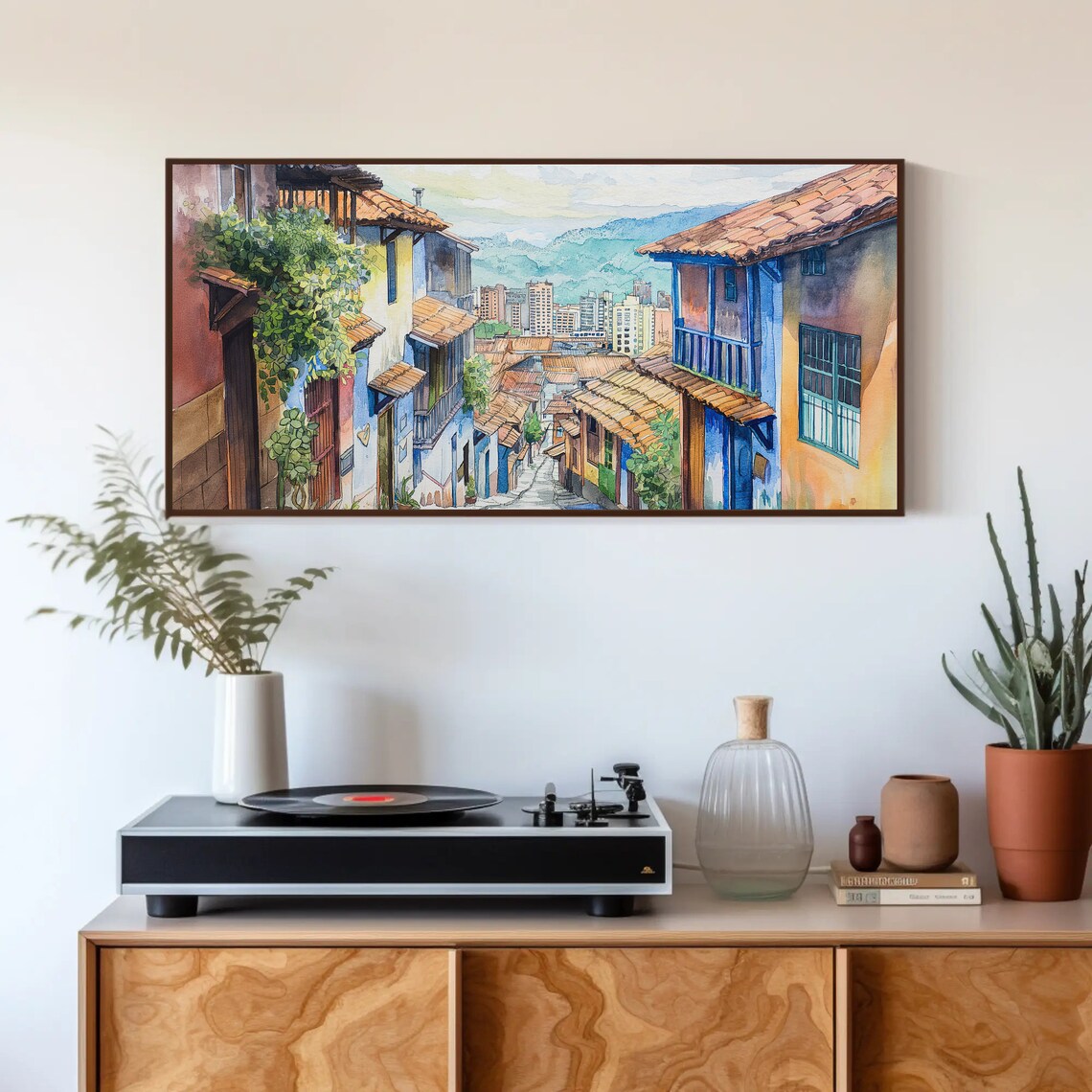 Medellin Colombia Colonial Street Watercolor Travel Scenic Poster - Image 4