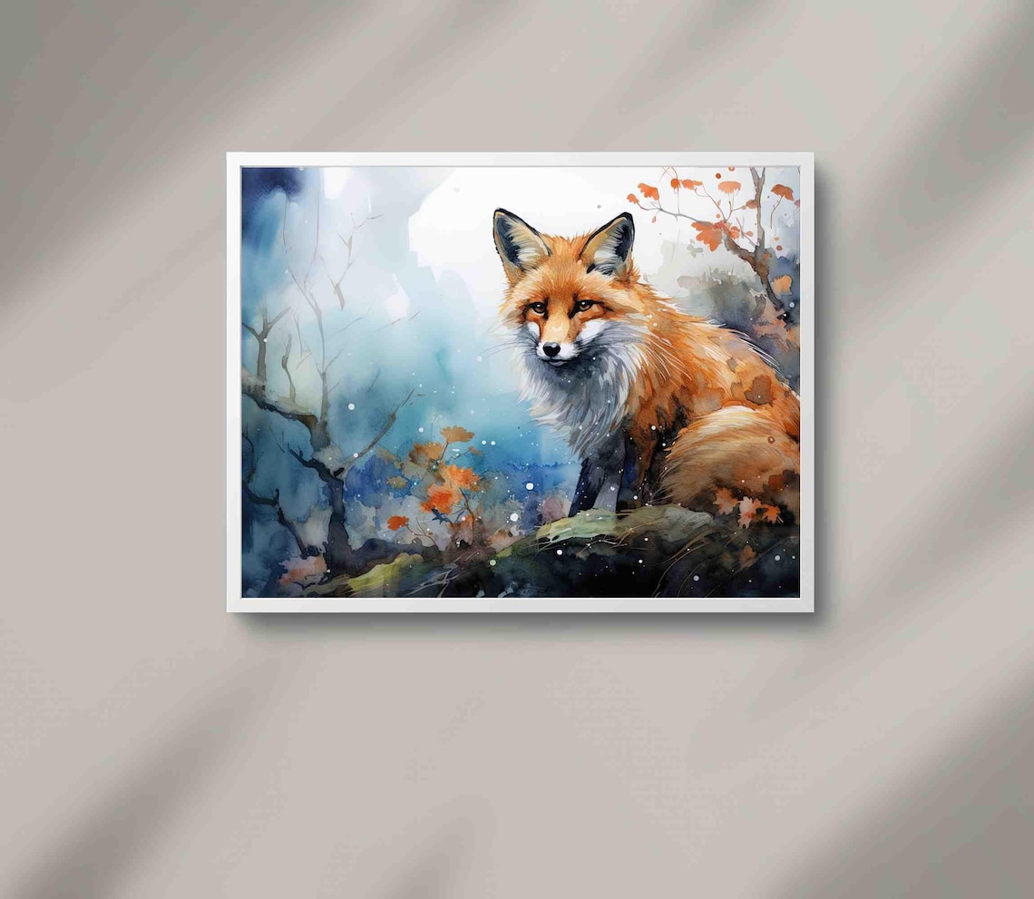 Red Fox Sitting Among Autumn Leaves Watercolor Wildlife Poster - Image 2