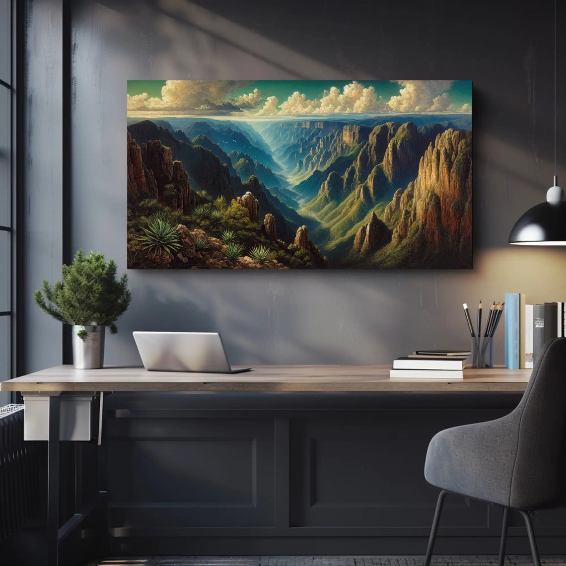 Vast Canyon Cliffs Under Dramatic Clouds Landscape Painting Poster - Image 3