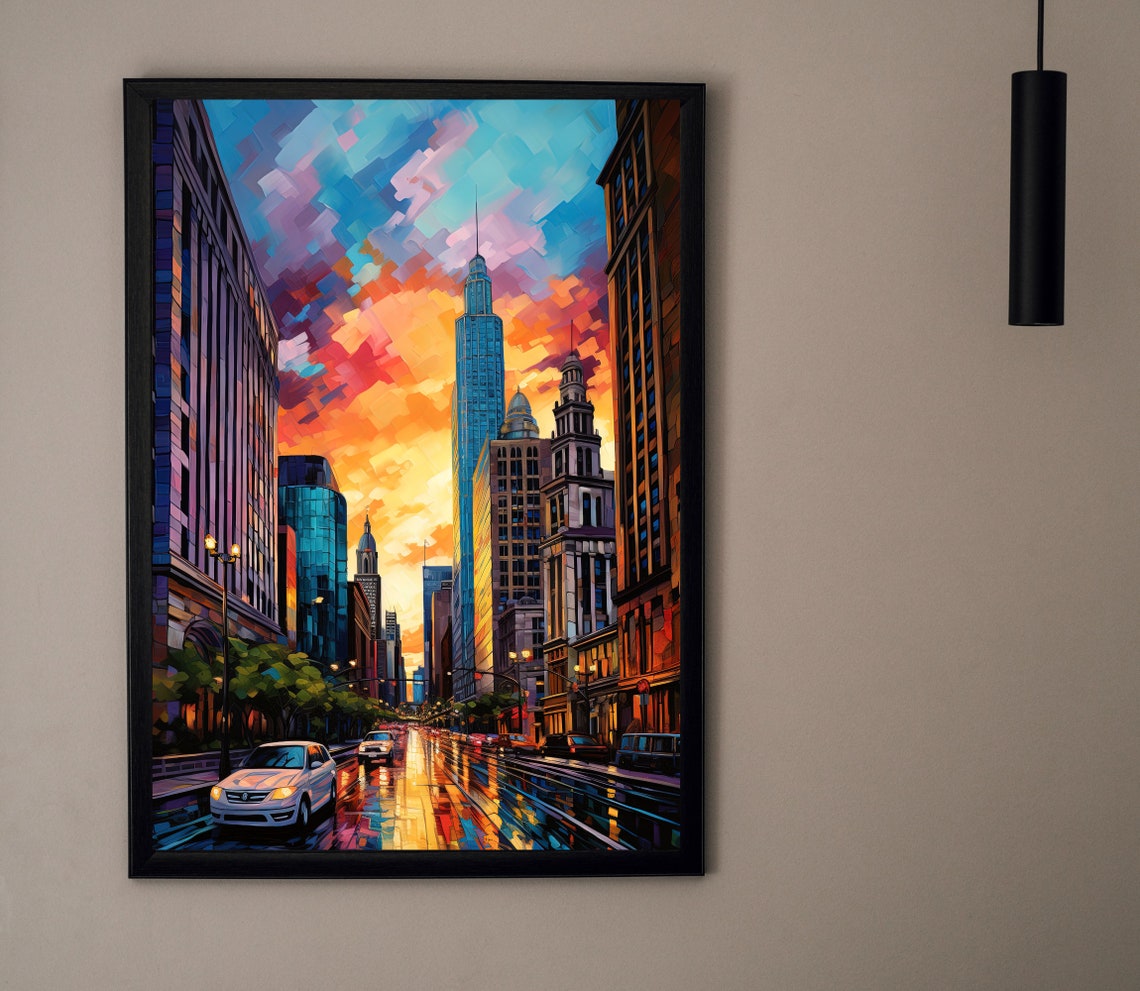 Chicago Wall Art Wall Art Chicago Poster Chicago Photo Chicago Poster Print Custom Travel Poster United States Oil Painting - Image 4