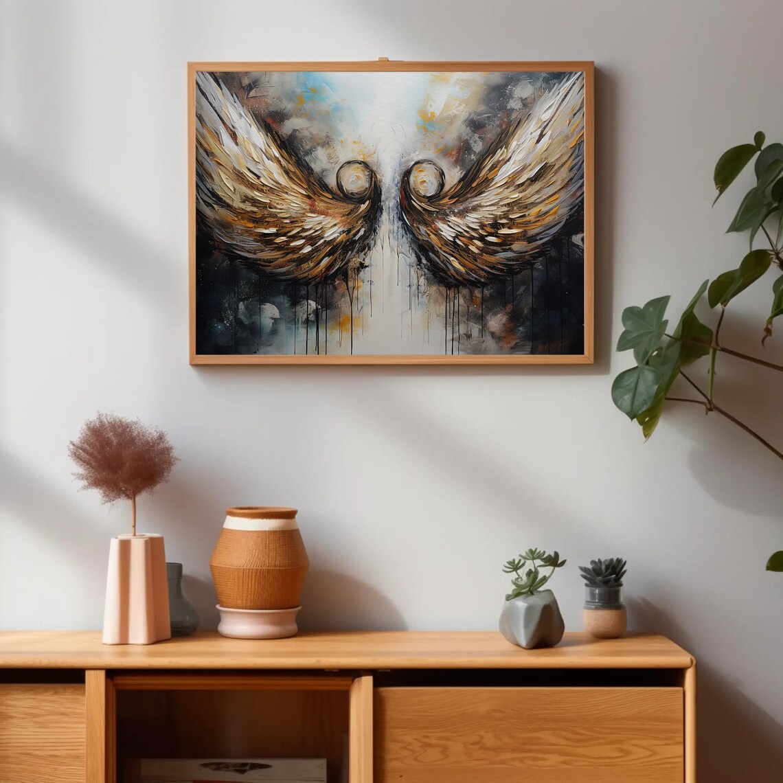 Golden Angel Wings Abstract Oil Painting Spiritual Decor Poster - Image 5