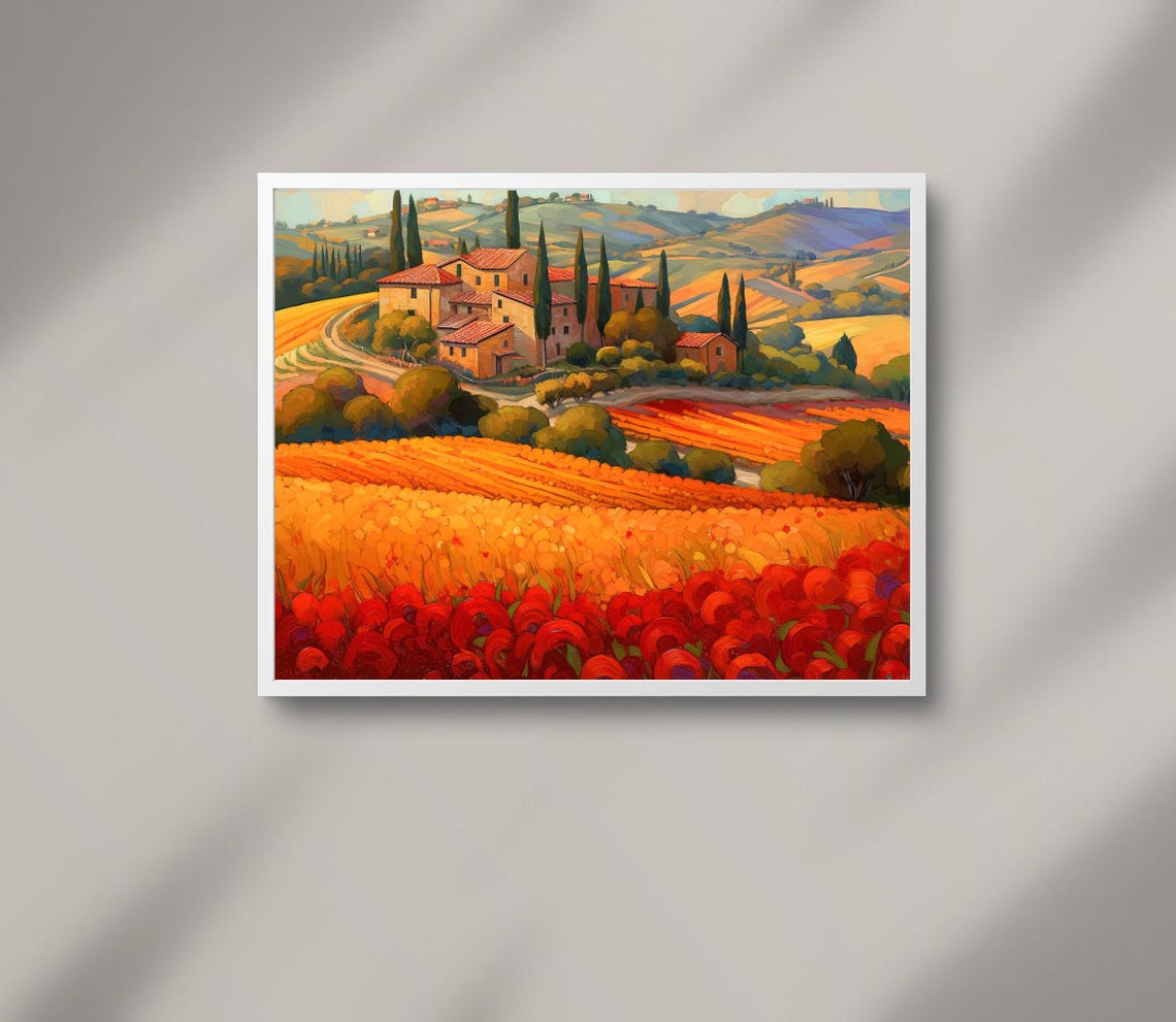 Tuscan Villa Sunset Golden Fields Cypress Trees Italian Art Poster - Image 3
