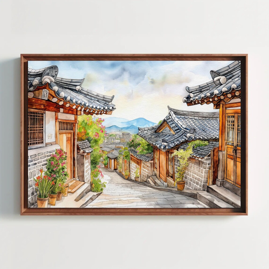 Korean Street Art Watercolor Art Print, Living Room Decor