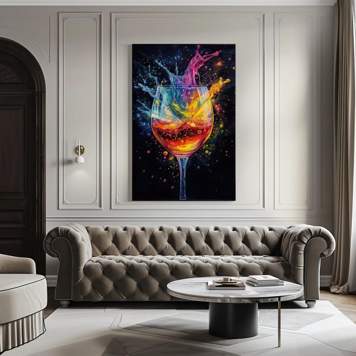 Colorful Wine Glass Splash Erupting on Black Background Art Poster - Image 3