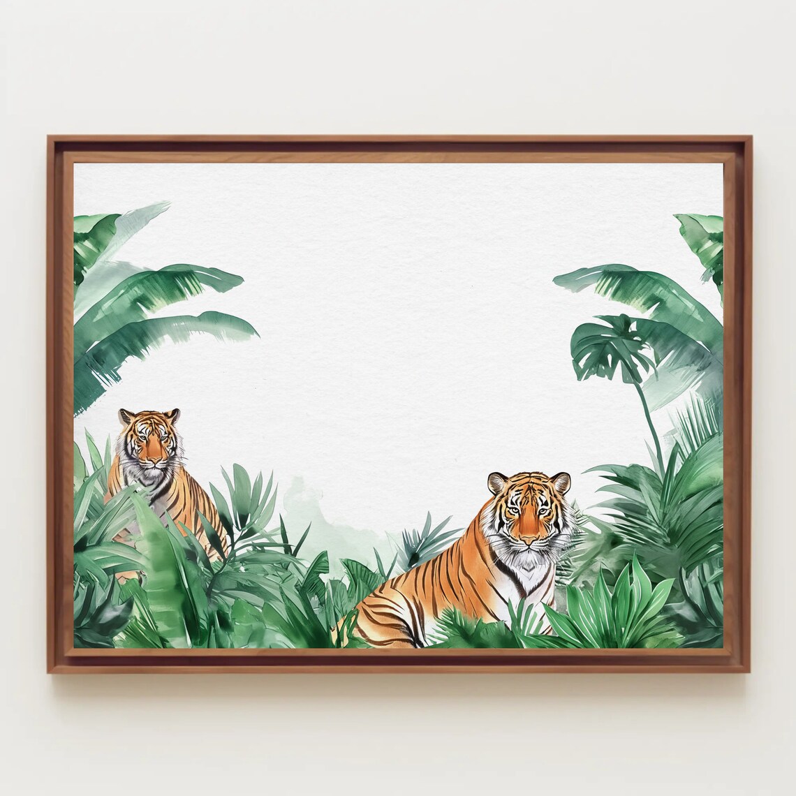 Two Tigers Resting in Green Jungle Foliage Watercolor Poster - Image 5