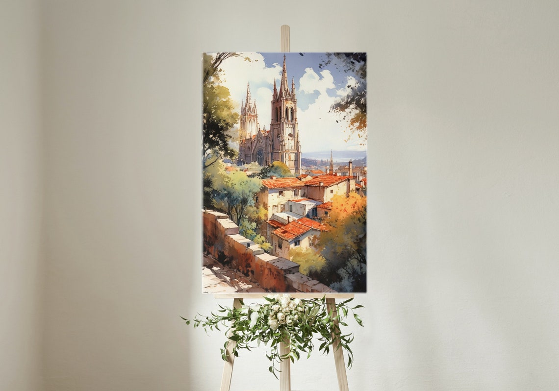 San Miguel de Allende Cathedral Watercolor Old Town Cityscape Poster - Image 4