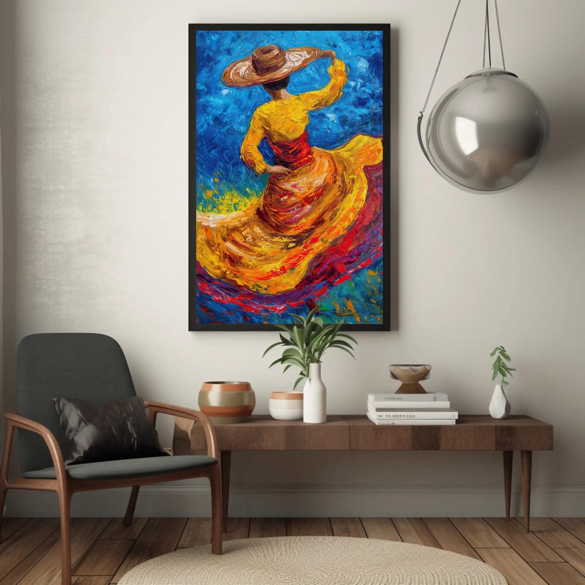 Colombian Folk Dancer In Straw Hat Swirling Yellow Skirt Poster - Image 4