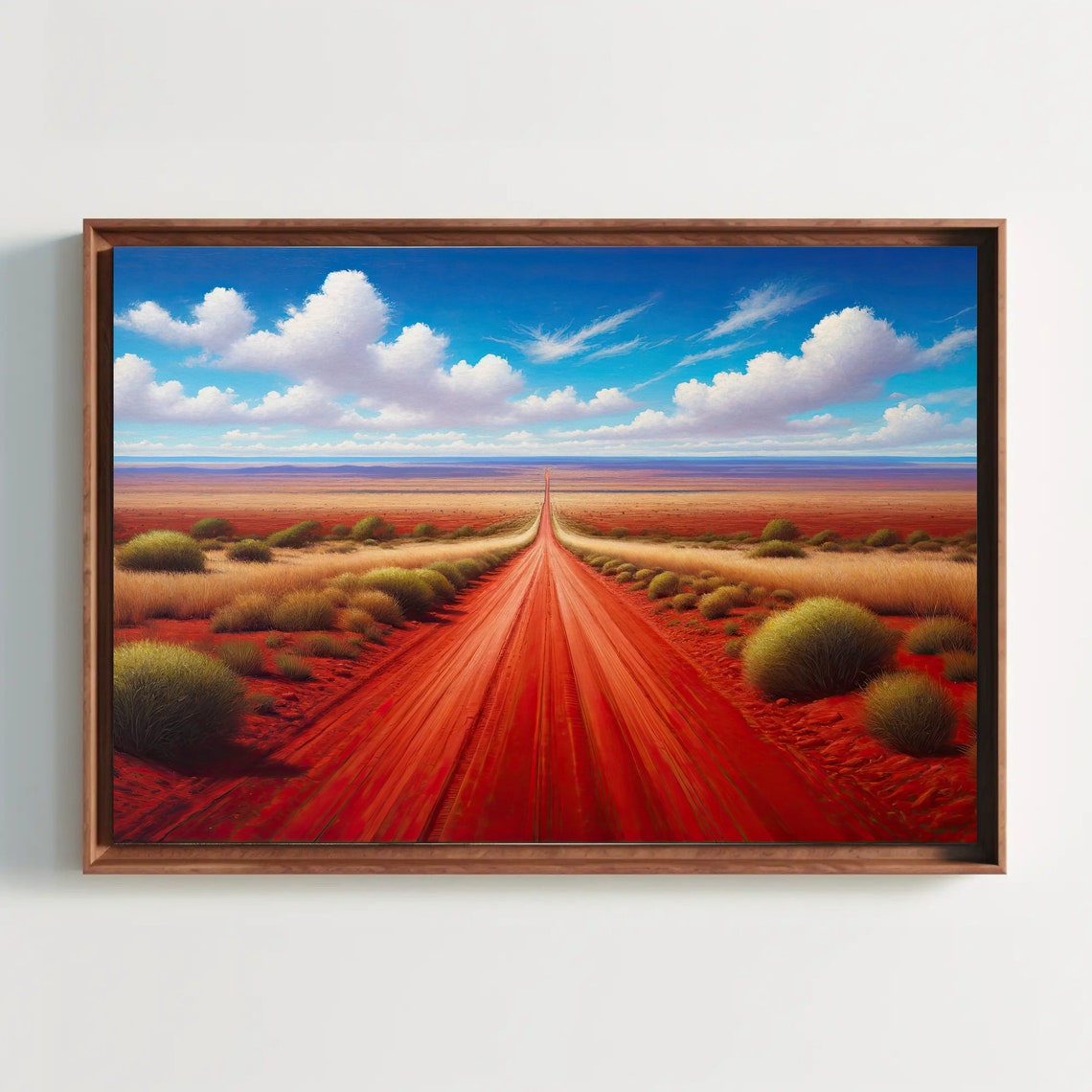 Long Red Dirt Road Crossing the Australian Outback Plains Poster