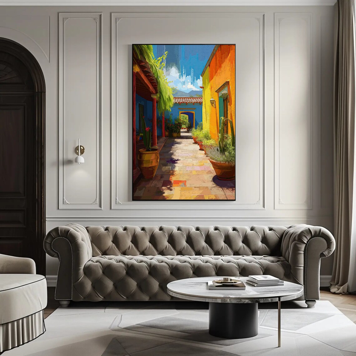 Colorful Mexican Courtyard Colonial Street Vibrant Painting Poster - Image 4