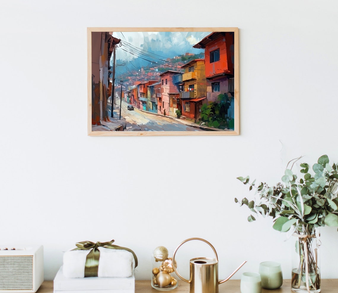 Rainy Day Medellin Hillside Street Soft Impressionist Art Poster - Image 5