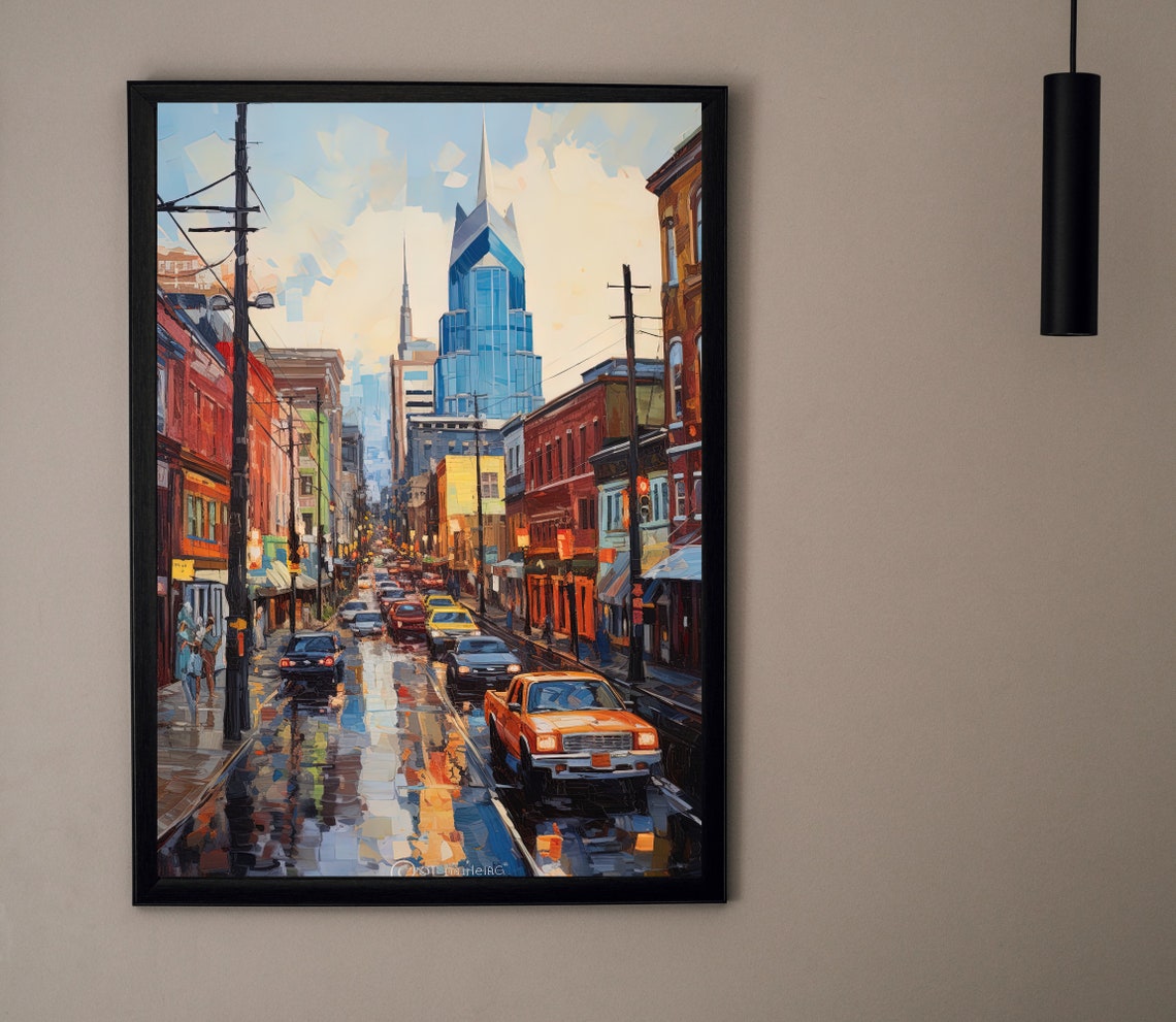 Nashville Tennessee Downtown Street Rainy Neon Lights Scene Poster - Image 4