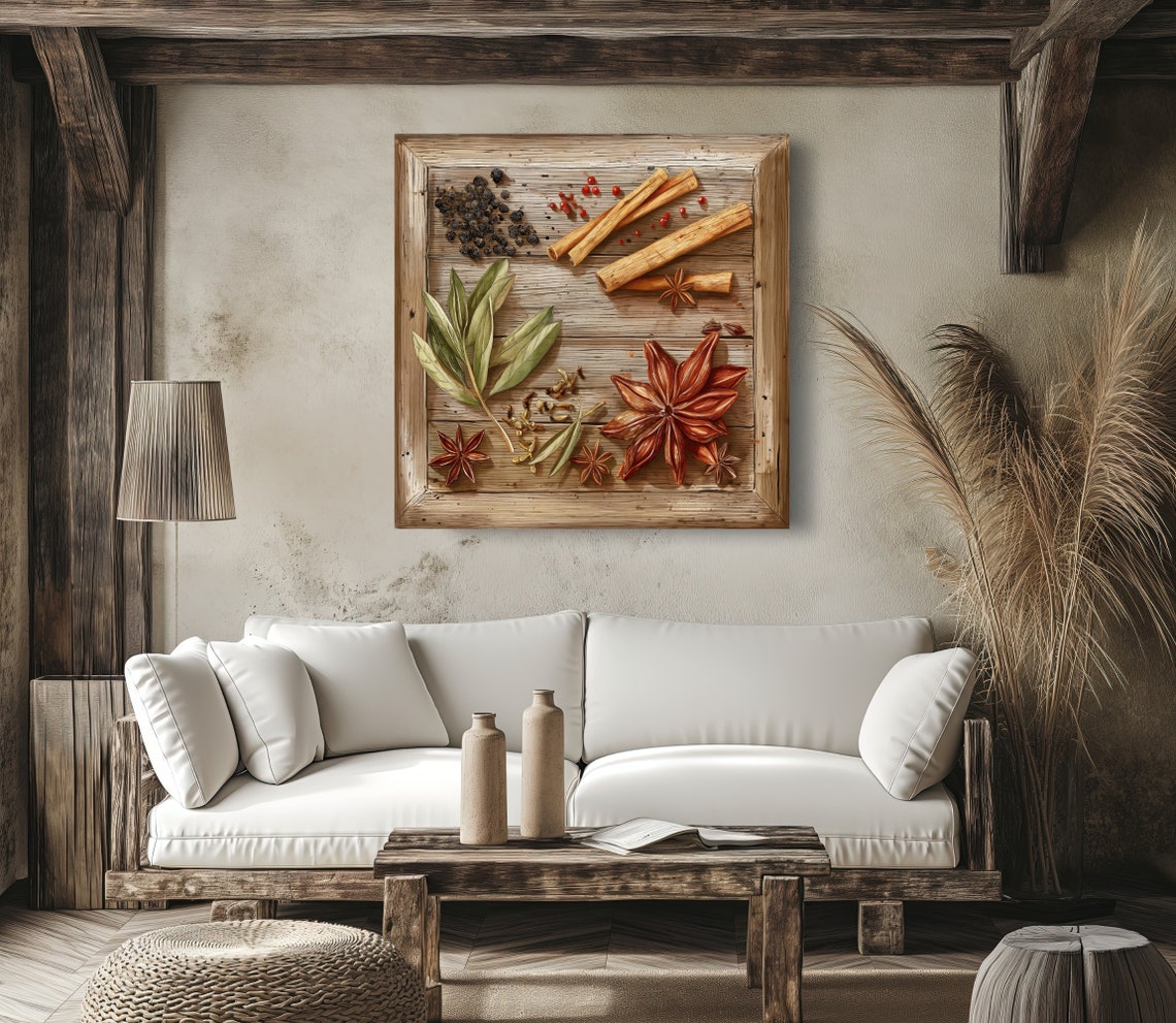 Whole Spices Star Anise Cinnamon On Rustic Wood Kitchen Wall Print - Image 5