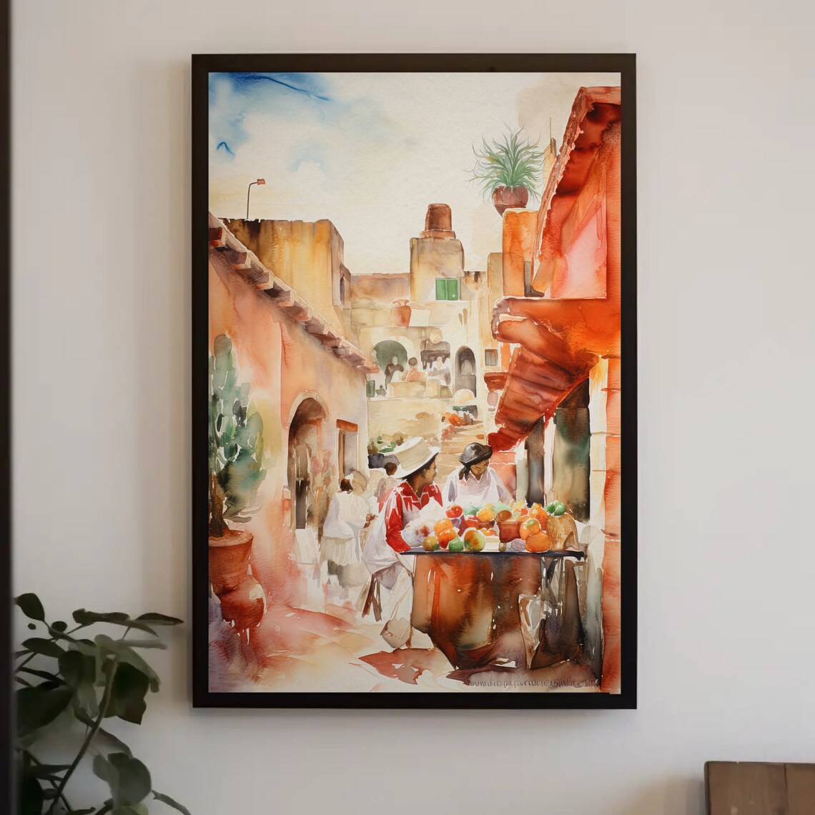Mexican Town Street Watercolor Art Print, Mexico