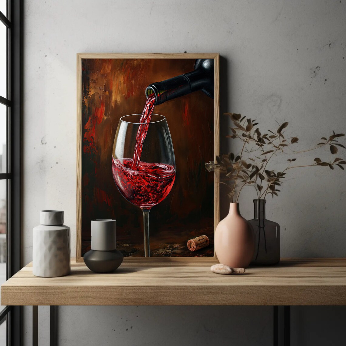 Red Wine Pouring into Glass Rich Dark Still Life Painting Poster - Image 2
