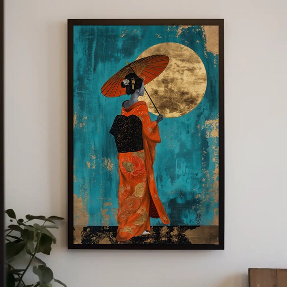 Geisha Print Japanese Boho Style Wall Art Luxury Geisha In Bohemian Decor Ready To Hang Japanese Art For Home