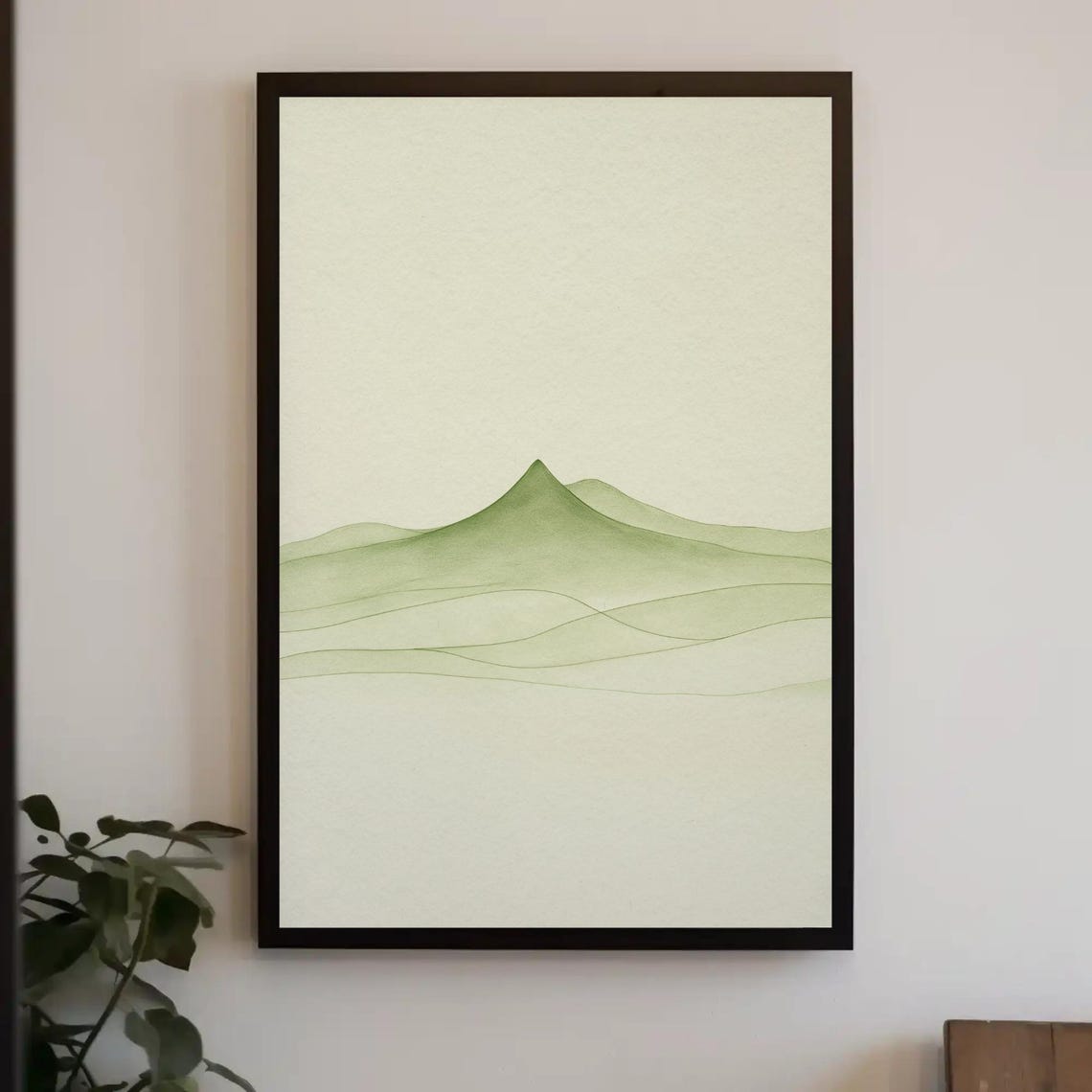 Minimalist Green Mountain Ridges Soft Calm Watercolor Poster
